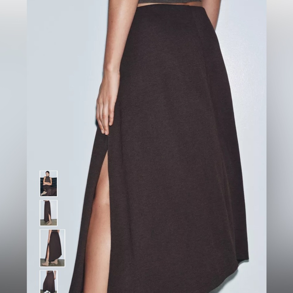 ZARA ASYMMETRIC MIDI SKIRT Elegant Brown Women's LEG OPEN SPLIT AWESOME SZ SMALL - Picture 6 of 7
